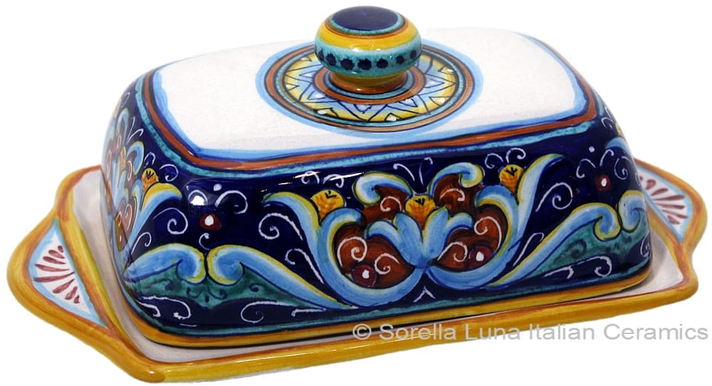 Ceramic Maiolica Covered Butter Dish Tray Ricco Vario