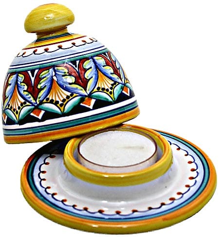Ceramic Majolica Covered Candle Red Blue Vario 10cm
