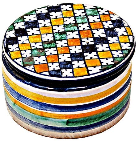 Ceramic Maiolica Covered Checker Cylinder Box NN 6cm