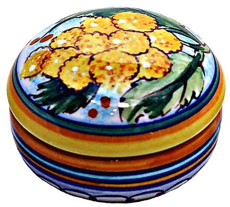 Ceramic Majolica Covered Curved Box Yellow Flower 5cm