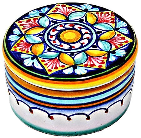 Ceramic Majolica Covered Cylinder Box Octogon Star 5