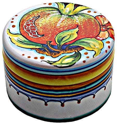Ceramic Majolica Covered Cylinder Box Pomegranate 8
