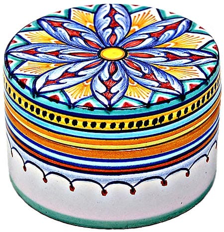 Ceramic Majolica Covered Cylinder Box Red Star 5cm