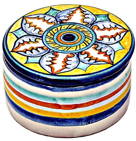 Ceramic Maiolica Covered Snowflake Flower Cylinder Box 6cm