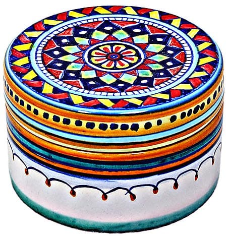 Ceramic Majolica Covered Geometrical Star Cylinder Box 5