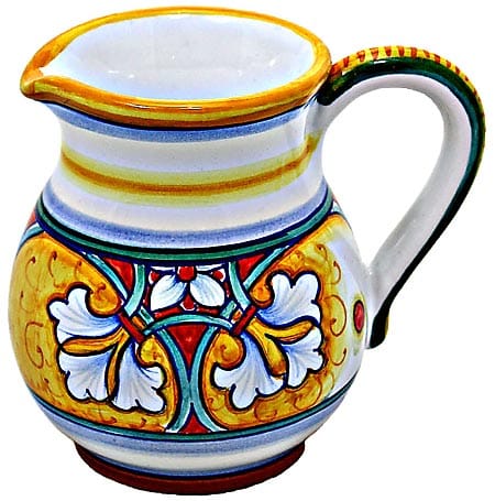 Ceramic Majolica Creamer Yellow Red Fleur de Lis 10cm