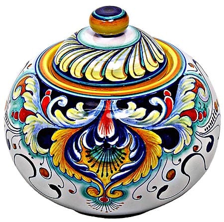 Ceramic Majolica Curved Covered Jar 193 16cm