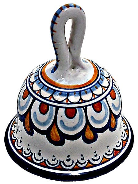 Ceramic Maiolica Dinner Bell White Orange 4cm