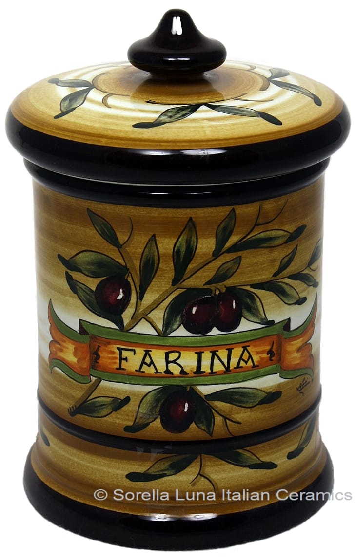 Ceramic Majolica Flour Jar Tuscan Brown Olive 20cm