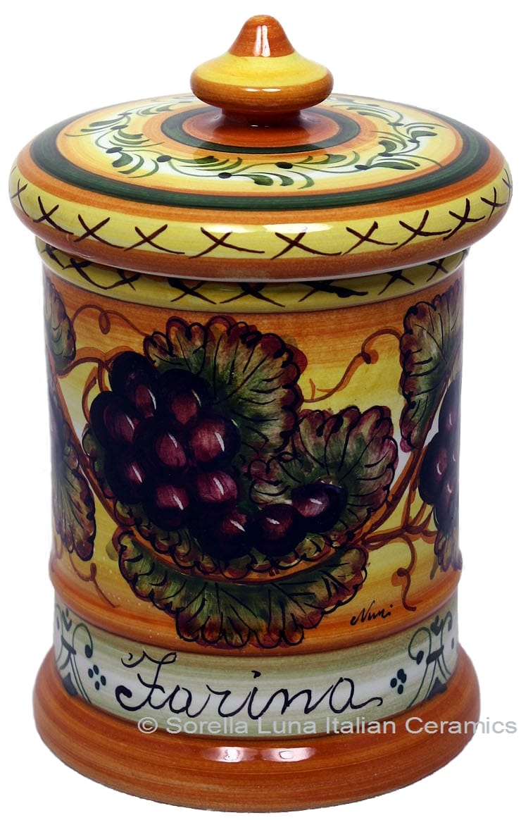Ceramic Majolica Flour Jar Tuscan Grapes 20cm