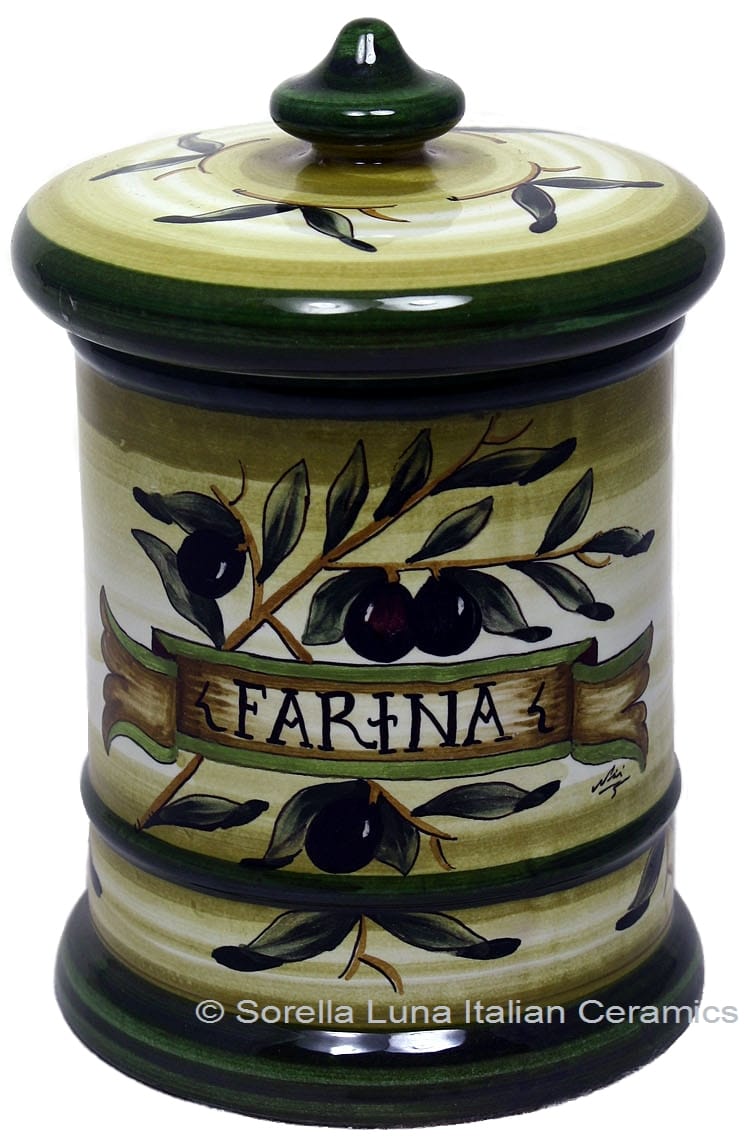 Ceramic Majolica Flour Jar Tuscan Green Olive 20cm