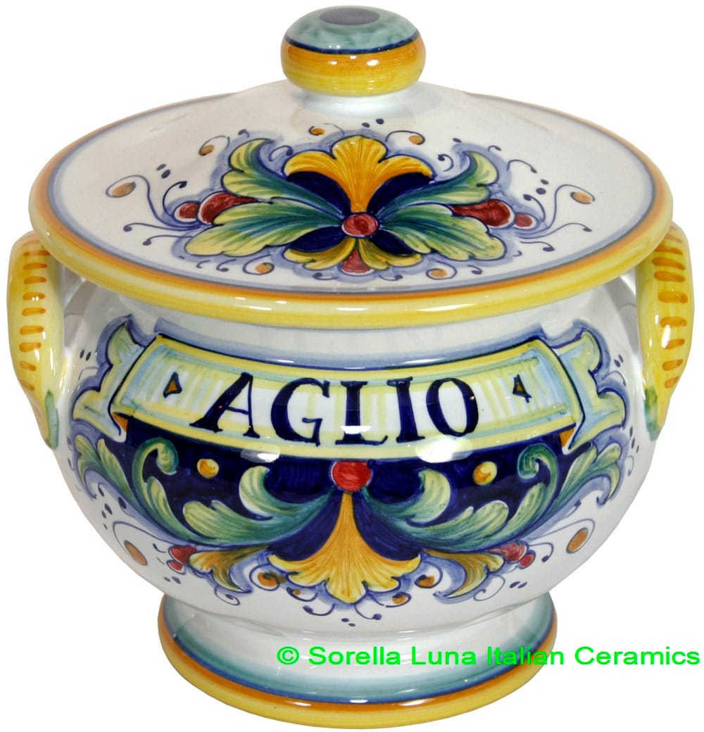 Ceramic Majolica Covered Garlic Jar