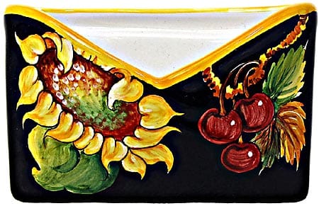Ceramic Majolica Letter Holder Mail Sunflower Black 18cm
