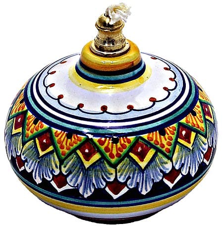 Ceramic Majolica Oil Lamp 1206 11 Red Blue Yellow