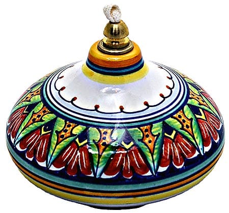 Ceramic Majolica Oil Lamp 1206 3 Red Green Blue