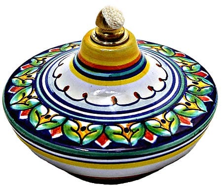 Ceramic Majolica Oil Lamp 1206 7 Green Blue Red