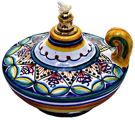 Ceramic Majolica Oil Lamp Handle 1206 8 Blue Grn Red