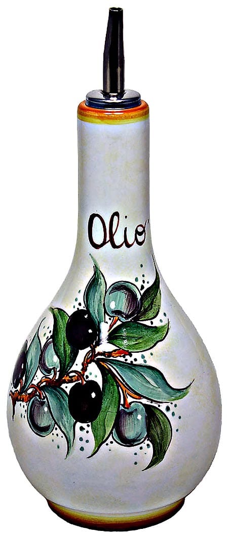 Ceramic Majolica Olive Oil Dispenser Green Black N 20cm