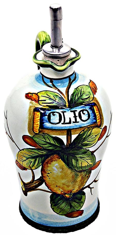Ceramic Majolica Olive Oil Dispenser Lemon White N 20cm