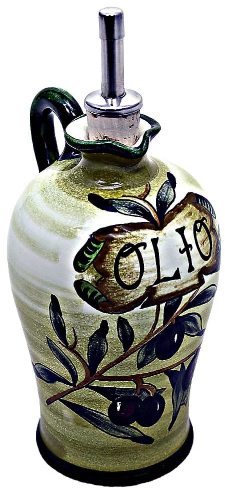 Ceramic Majolica Olive Oil Dispenser Olive Green N 20cm