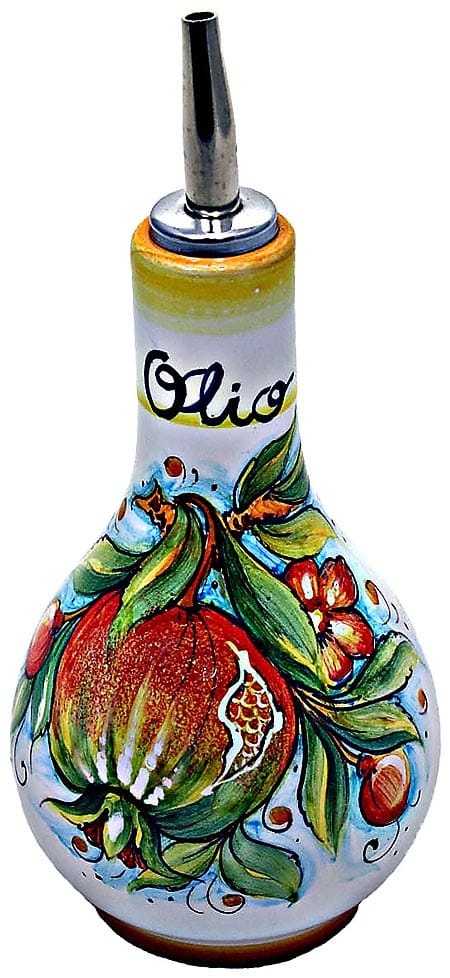 Ceramic Majolica Olive Oil Dispenser Pomegranate 16cm