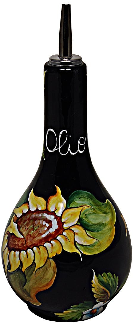 Ceramic Majolica Olive Oil Dispenser Sunflower Black 20