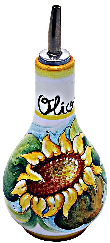 Ceramic Majolica Olive Oil Dispenser Sunflower White 16