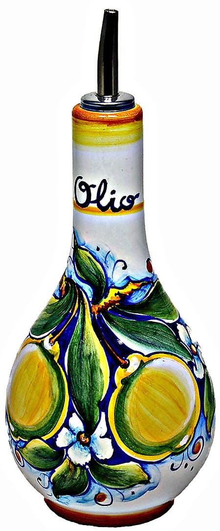 Ceramic Majolica Olive Oil Dispenser Yellow Lemon 20cm