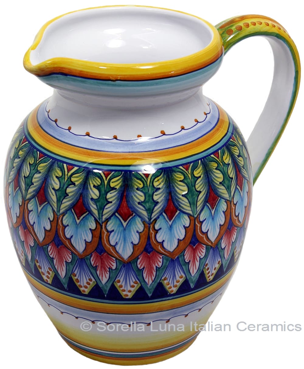 Ceramic Majolica Pitcher Green Red Blue 964 22cm