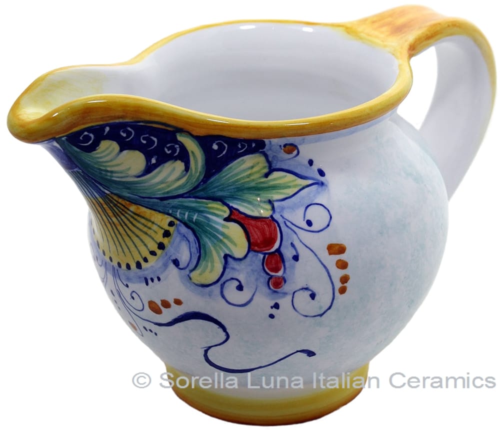 Ceramic Majolica Pitcher Green Yellow Blue 12cm
