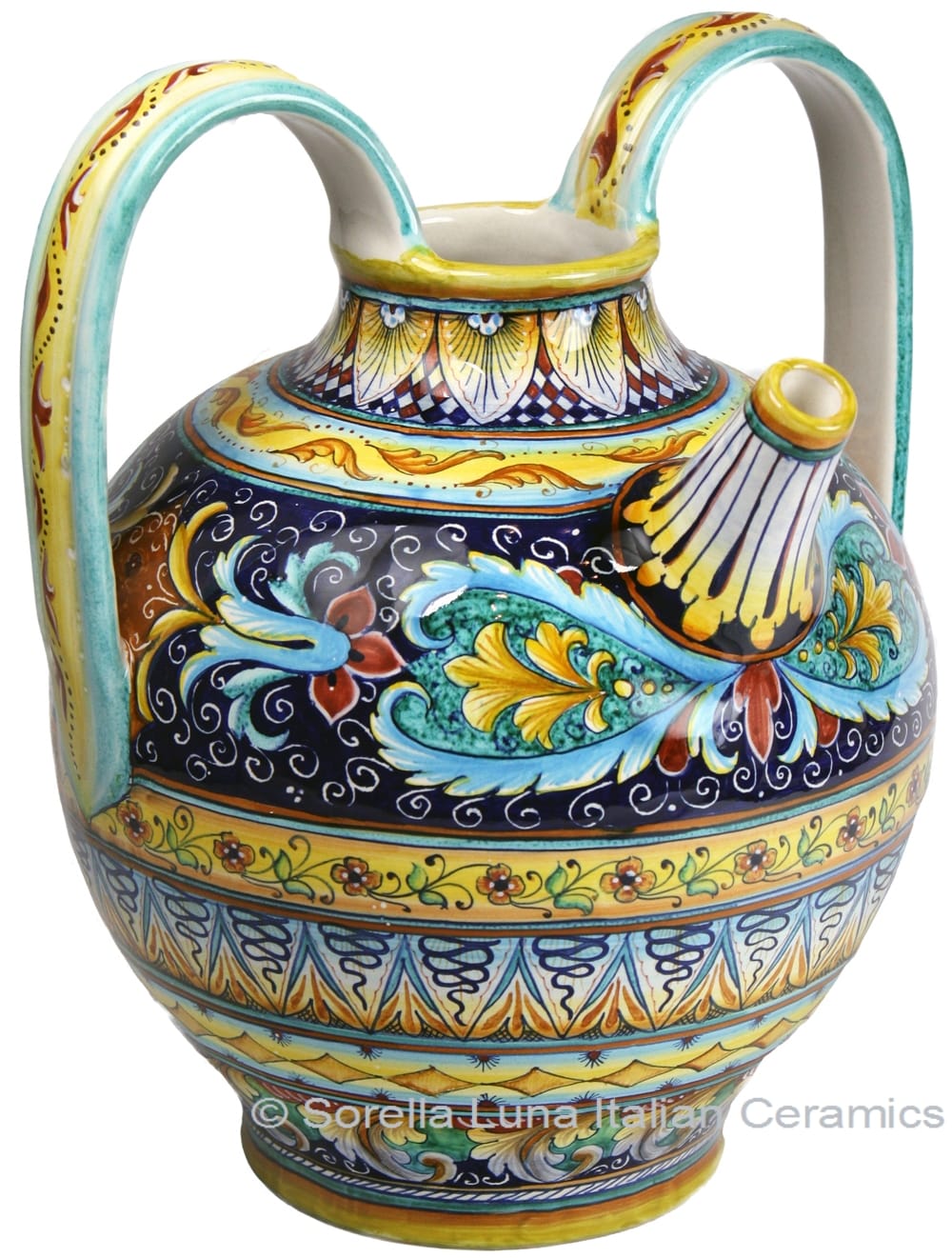 Ceramic Majolica Pitcher Handle Acanthus Blue FD 38
