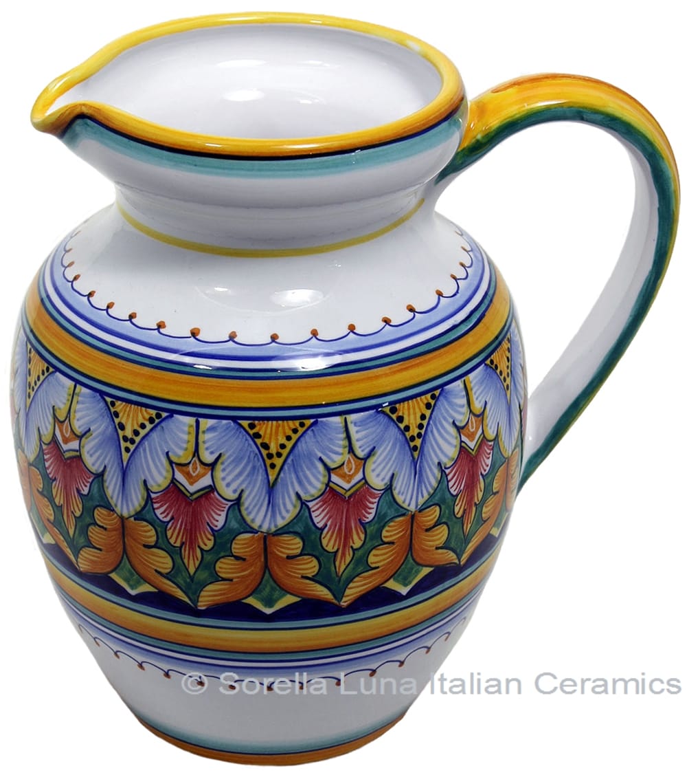 Ceramic Majolica Pitcher Orange Green Red 964 22cm