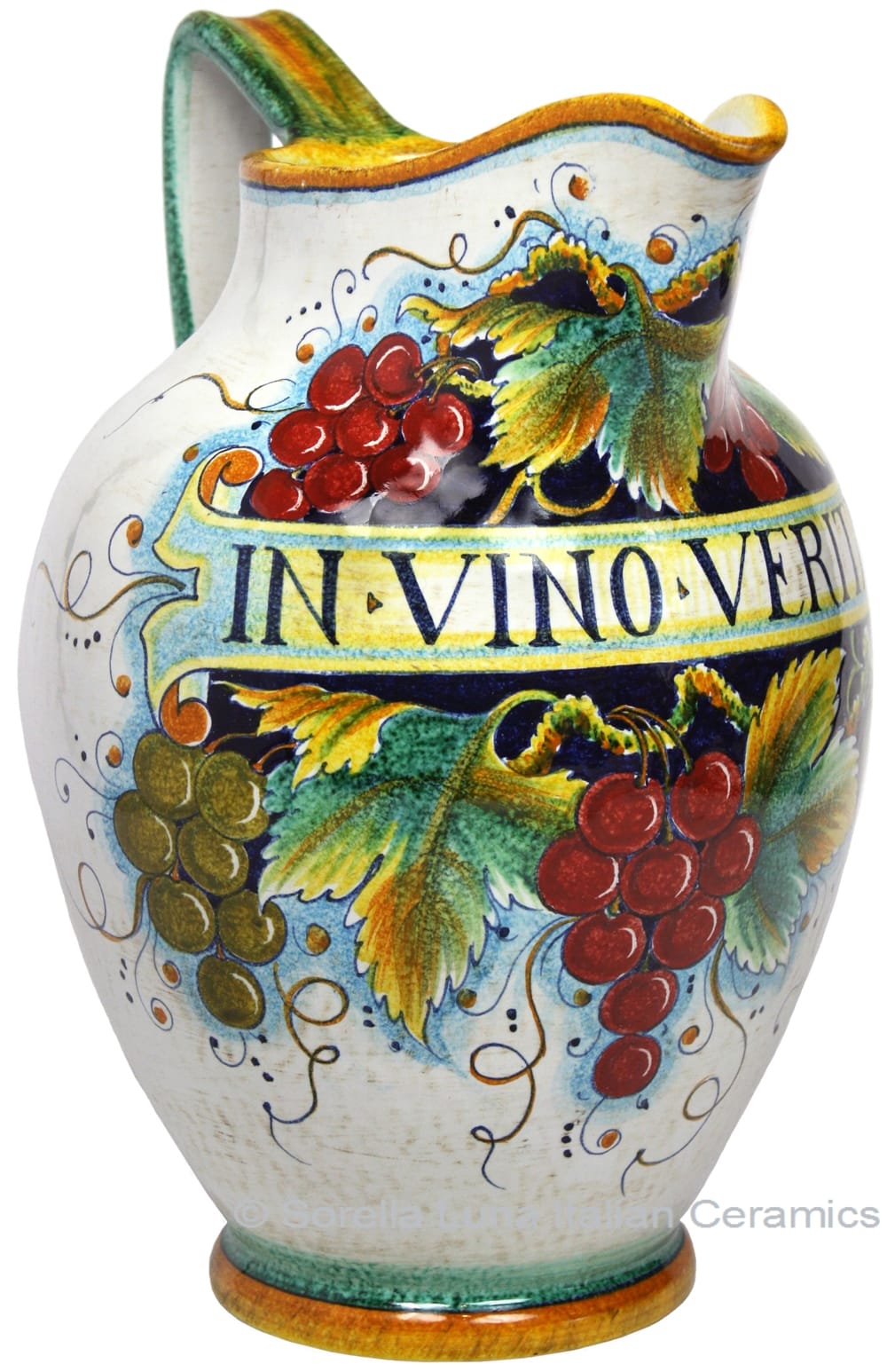 Ceramic Majolica Pitcher Red Grapes 853 34cm