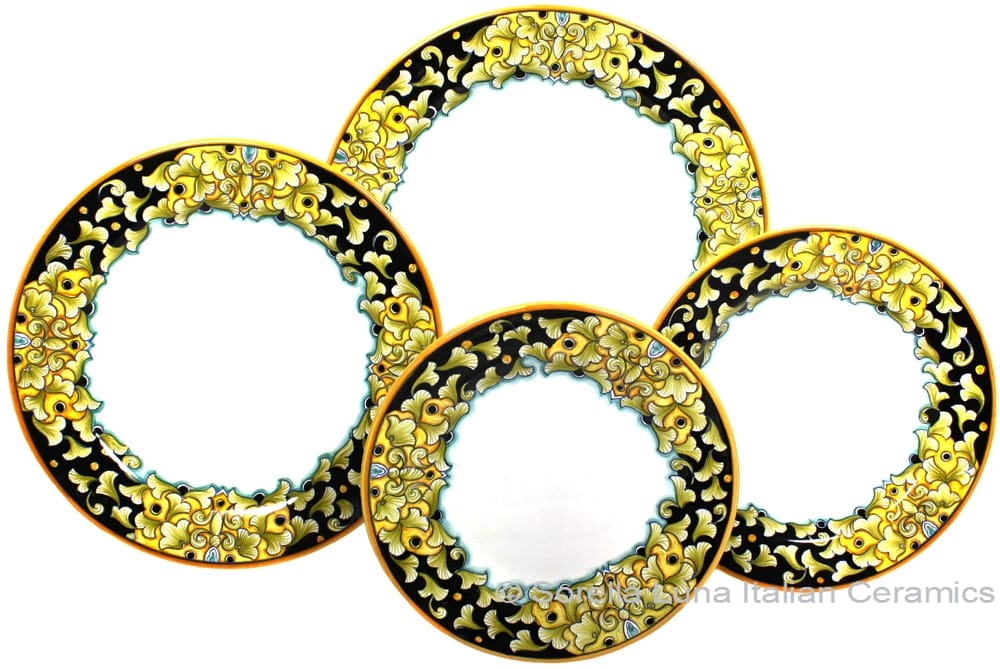 Deruta Italian Ceramic Dinner Place Setting - Acanthus Black/Yellow