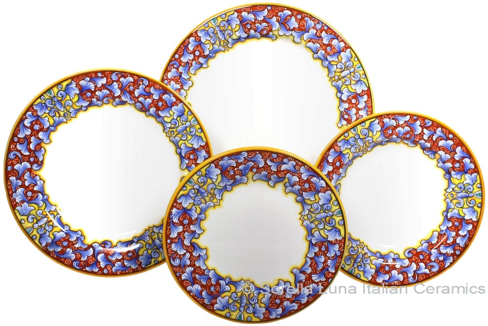 Deruta Italian Ceramic Dinner Place Setting - Acanthus Red/Yellow
