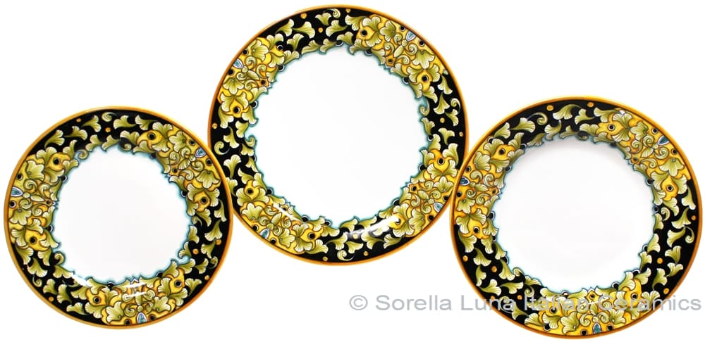 Deruta Italian Ceramic Dinner Place Setting - Acanthus Black/Yellow