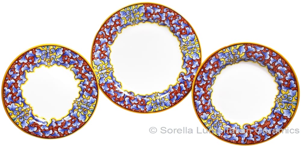Deruta Italian Ceramic Dinner Place Setting - Acanthus Red/Yellow