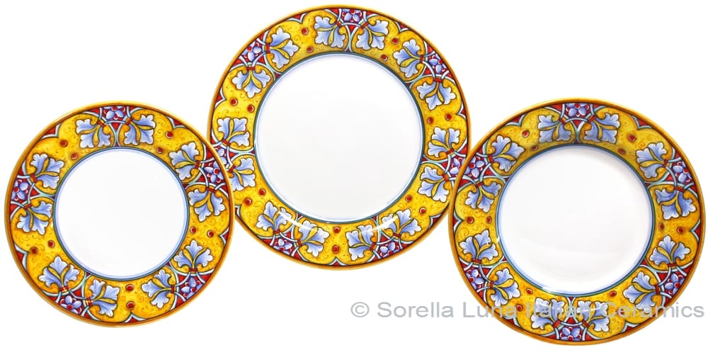 Deruta Italian Ceramic Dinner Place Setting - FDL Yellow/Soft Blue