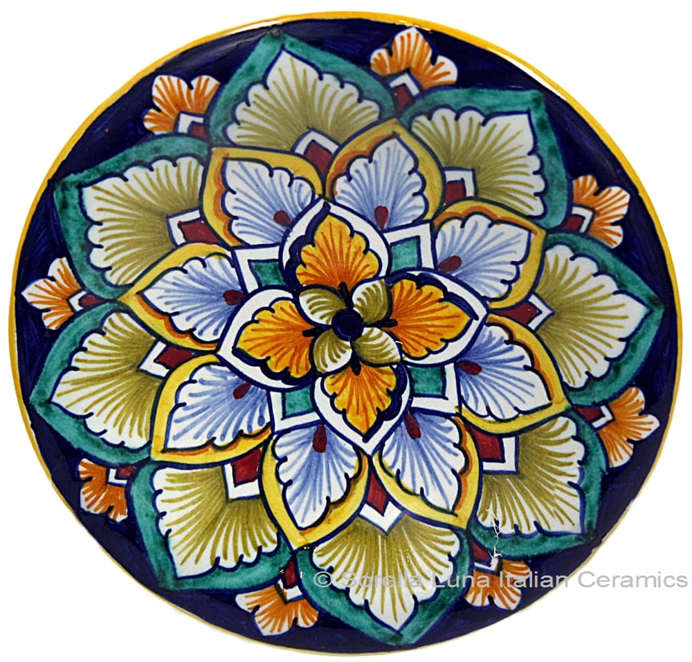 Ceramic Majolica Plate G04 Brown Light Blue 12cm