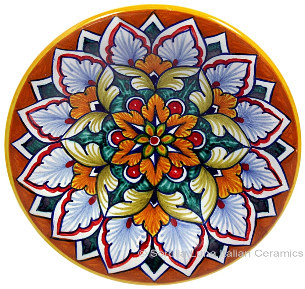 Ceramic Majolica Plate G04 Orange Green Red 12cm