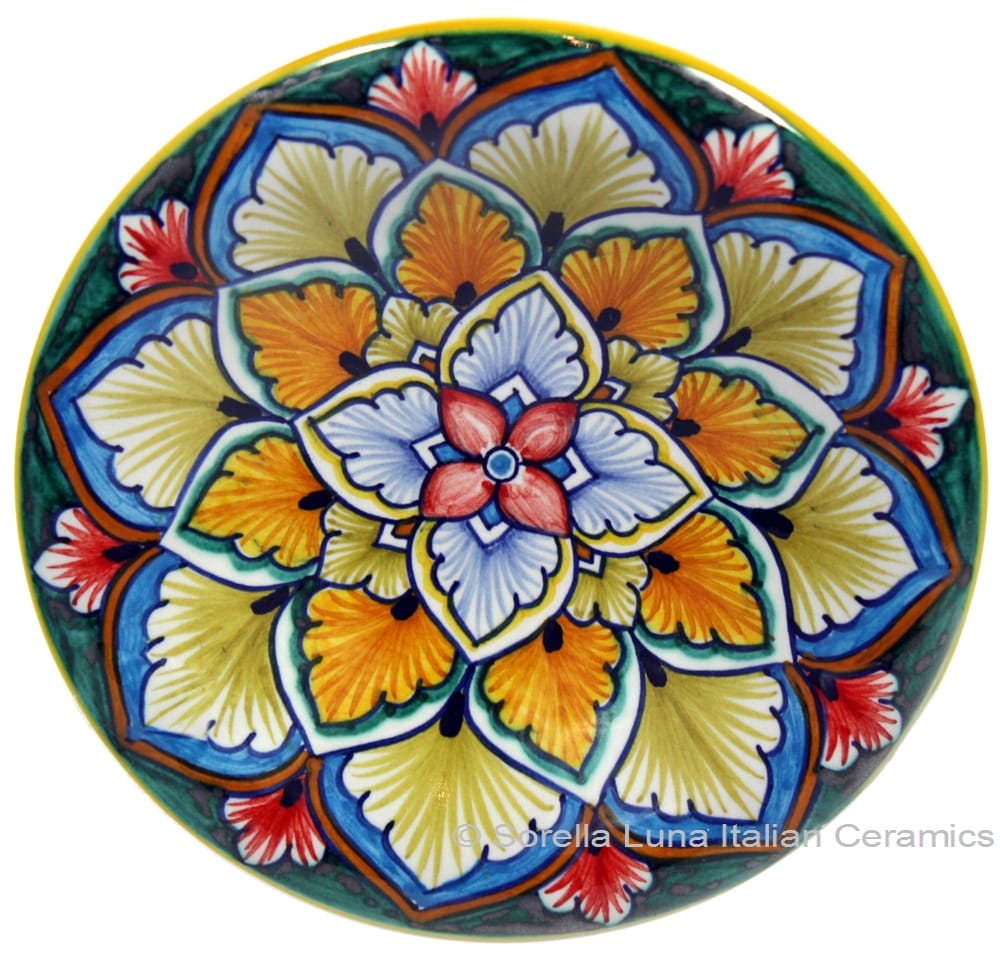 Ceramic Majolica Plate G04 Pink Orange Brown 12cm