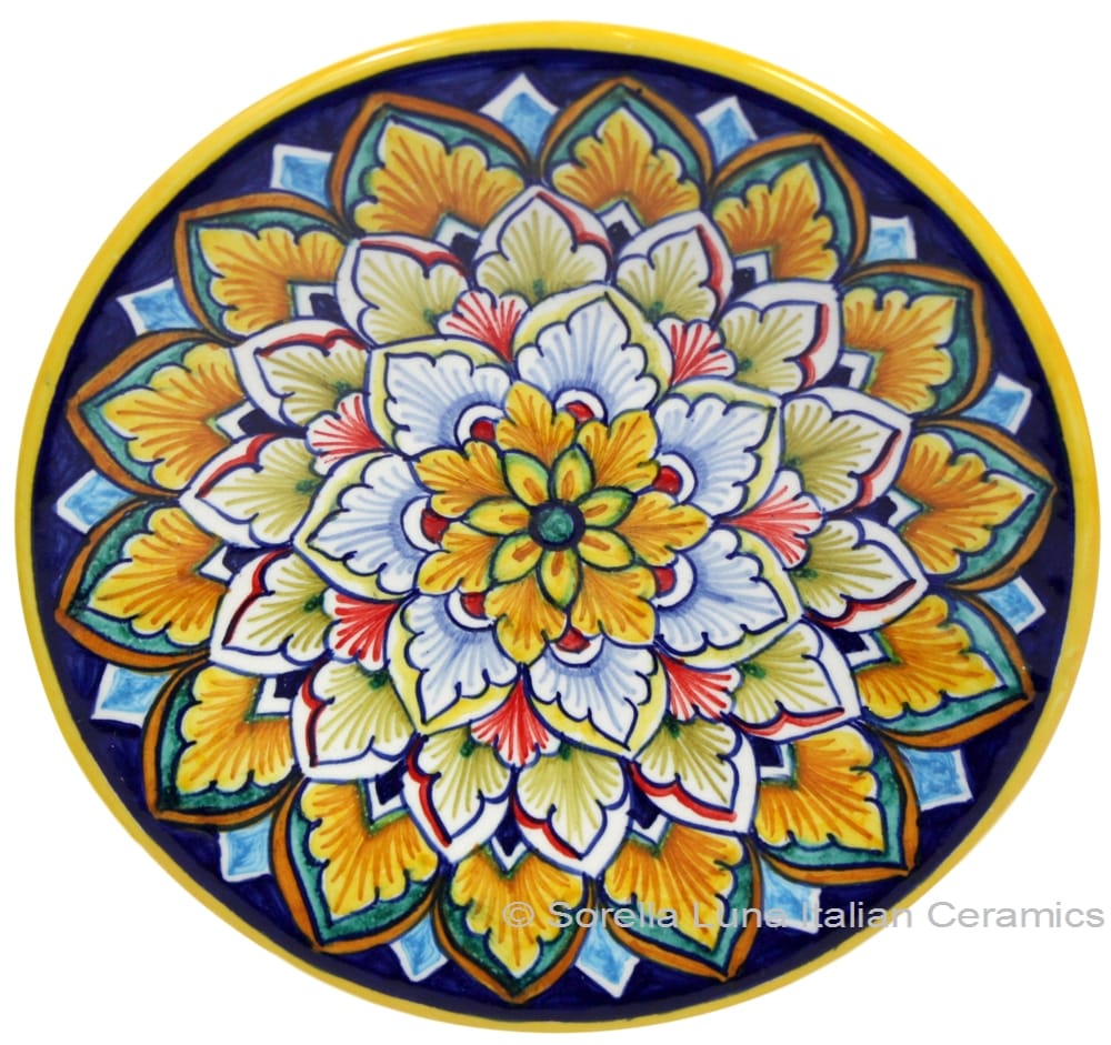 Ceramic Majolica Plate G06 Pink Blue Orange 15cm