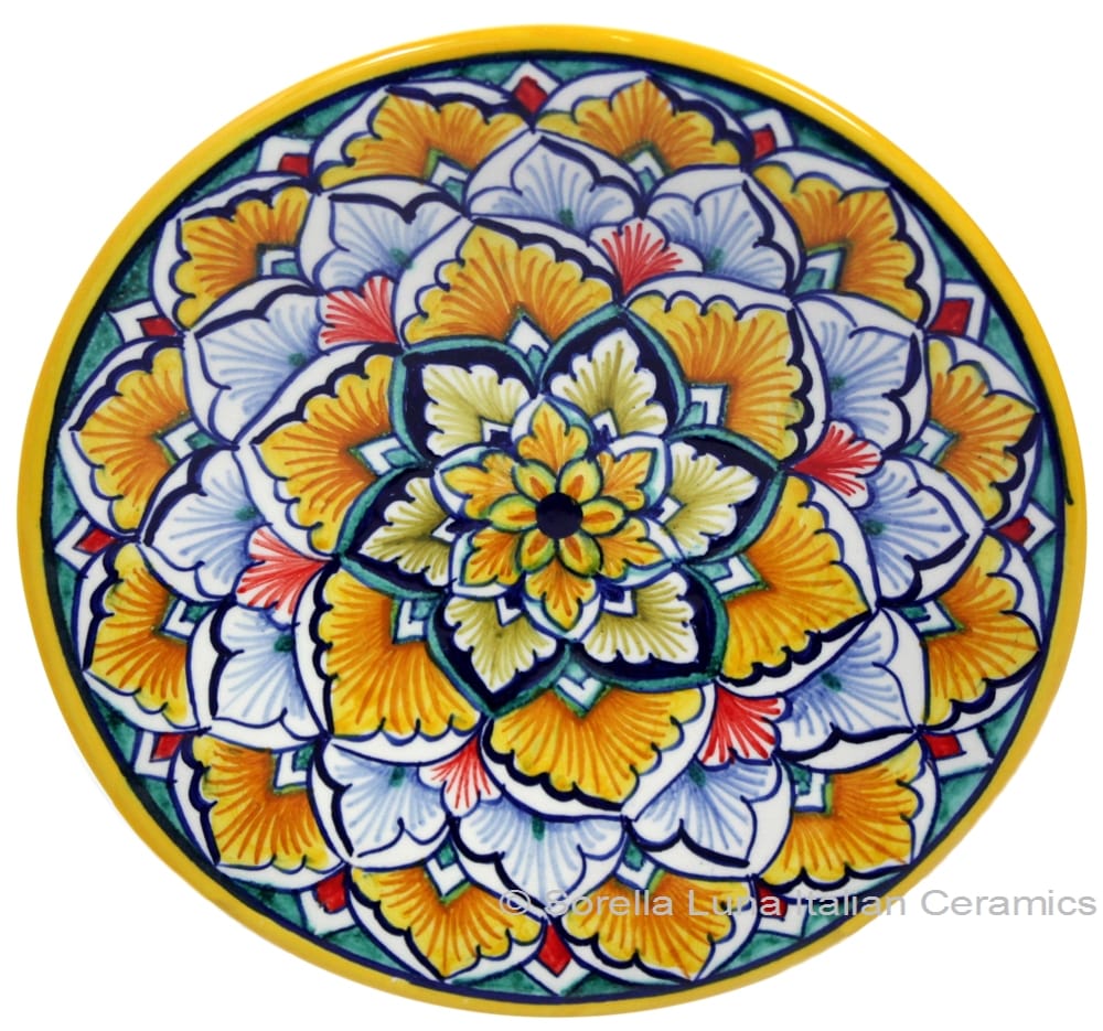 Ceramic Majolica Plate G06 Yellow Light Blue 15cm