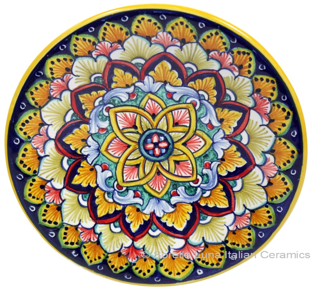 Ceramic Majolica Plate G08 Pink Blue Orange 15cm
