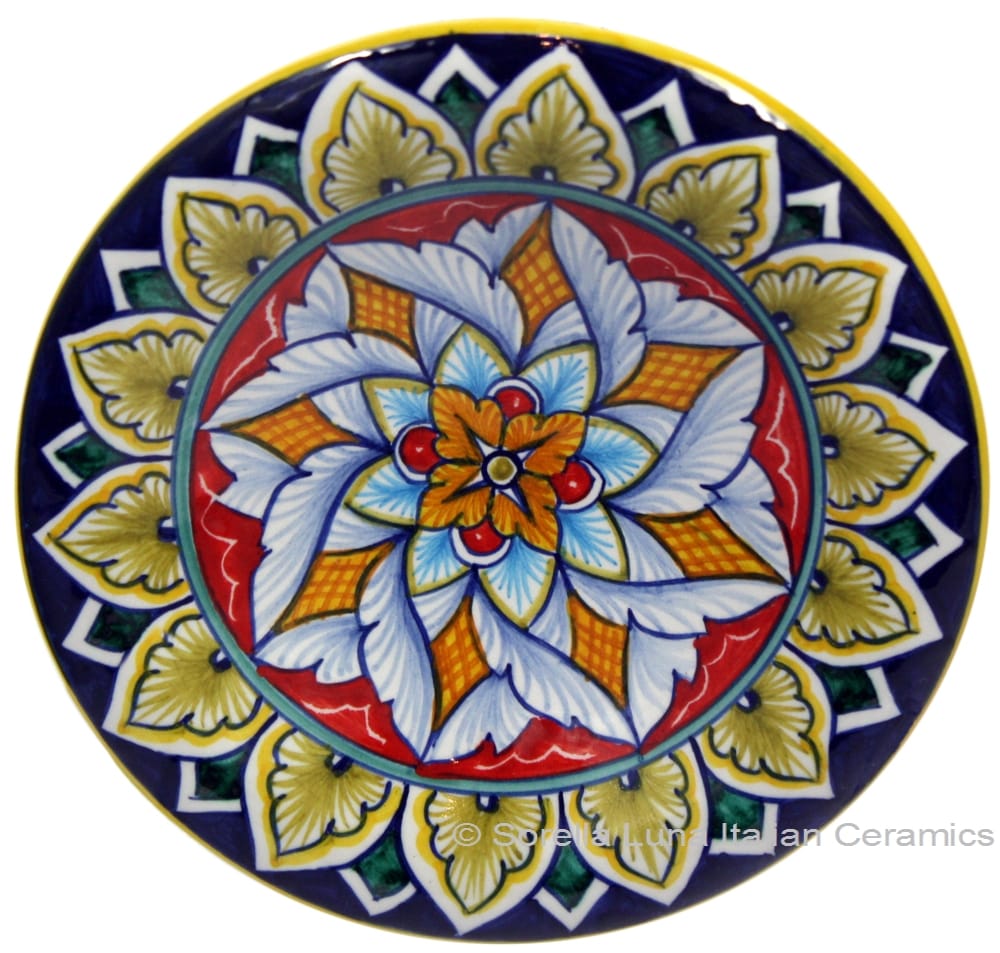 Ceramic Majolica Plate G08 Red Brown Blue 12cm