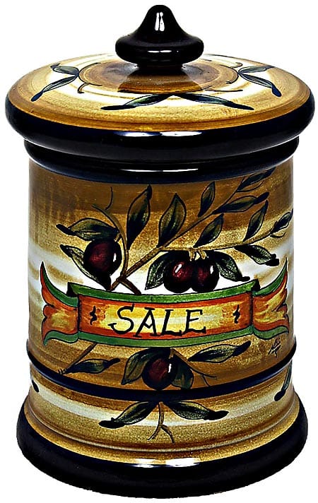 Ceramic Majolica Salt Jar Tuscan Brown Olive 20cm