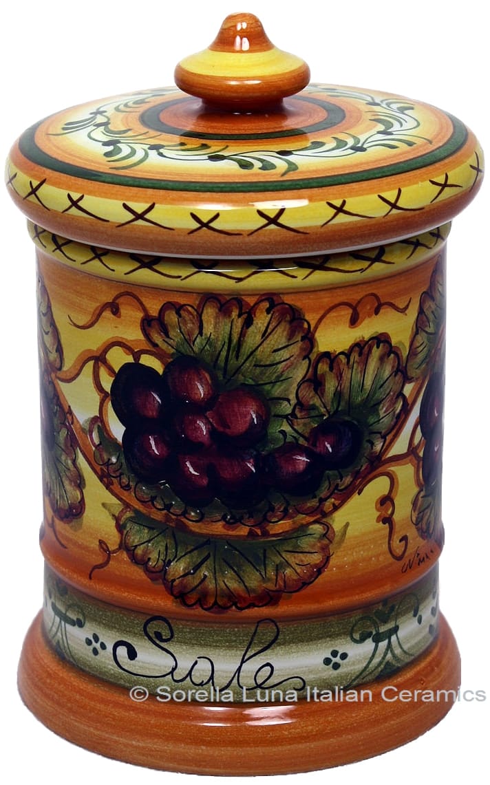 Ceramic Majolica Salt Jar Tuscan Grapes 20cm