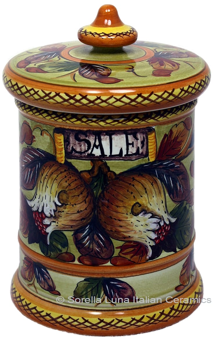 Ceramic Majolica Salt Jar Tuscan Pomegranate 20cm