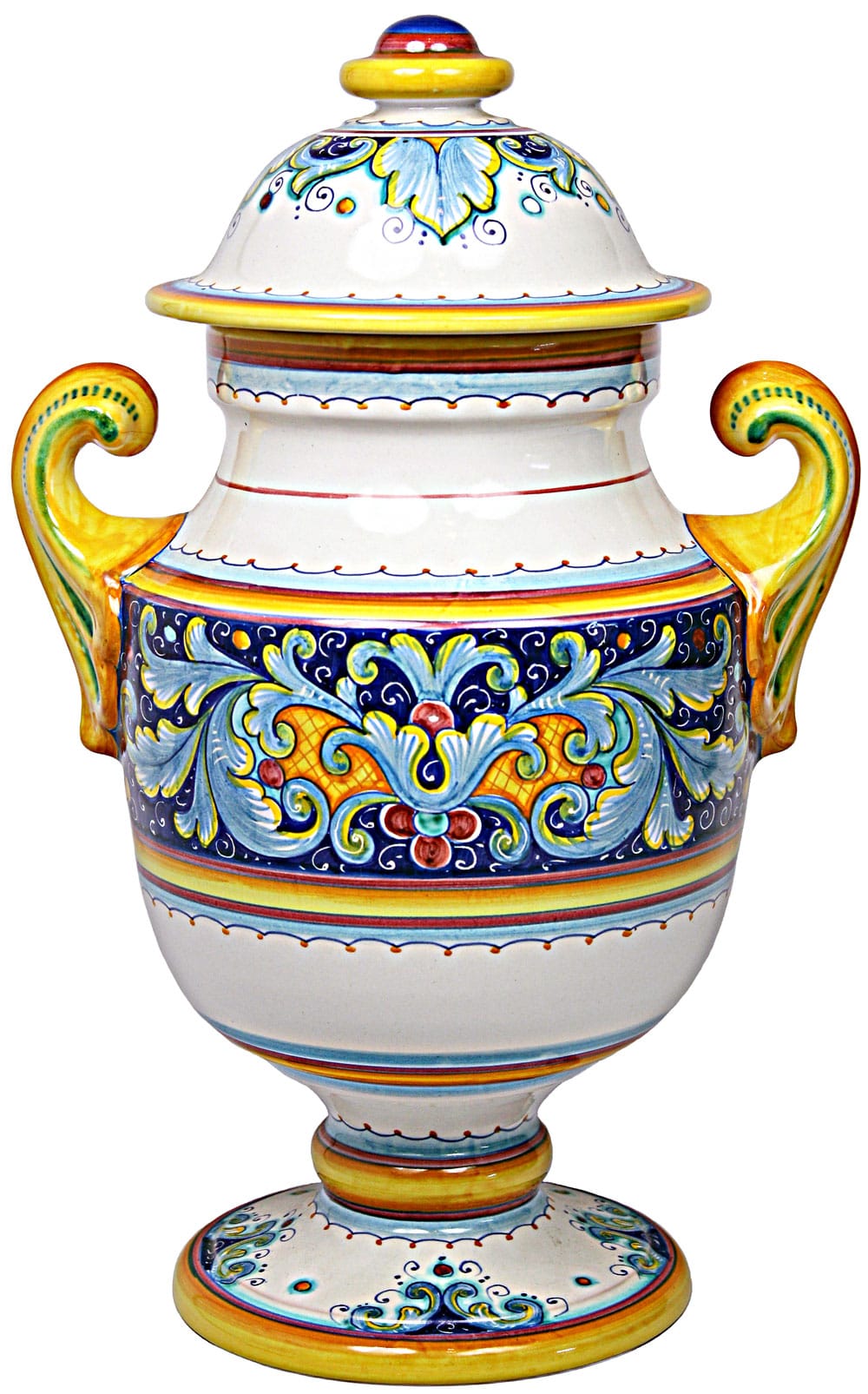 Italian Ceramic Centerpiece Urn - Deruta Ricco/Acanthus
