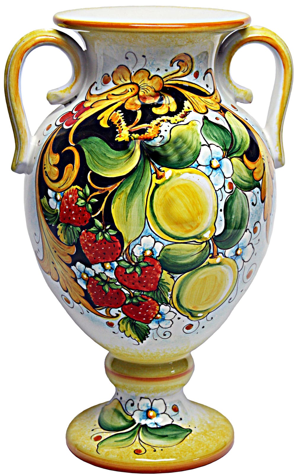 Deruta Italian Ceramic Vase - Lemons and Strawberries